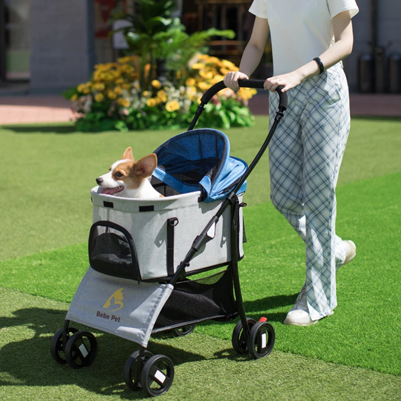 

Detachable Foldable Pet Stroller Carrier Raincover Shield Cover Breathable Windproof Dog Cat Four Wheeled Pet Cart Outdoor Trave