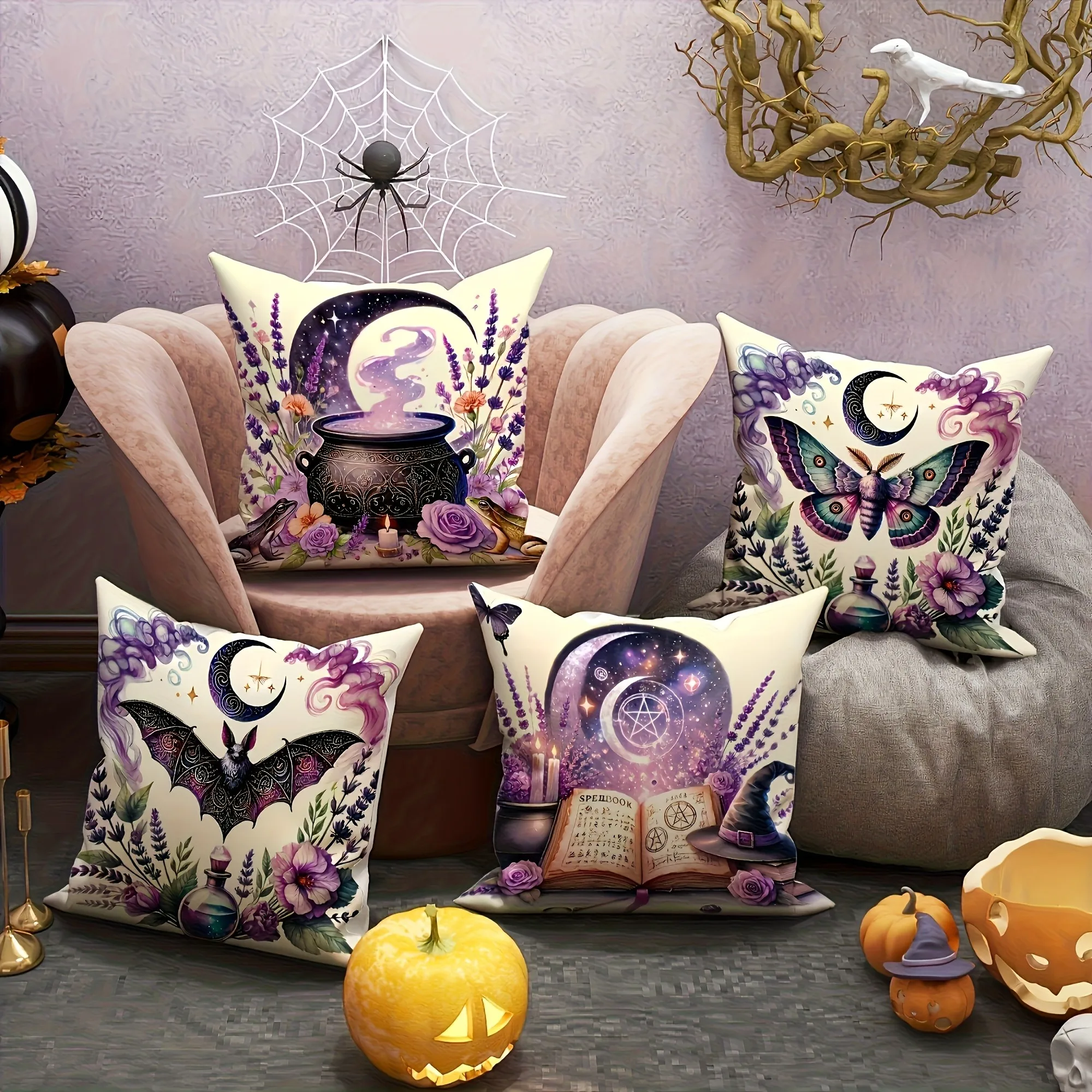 Halloween Magic Enchanting Pillowcases Witchy Prints Sofa Cushion Cover Holiday Party Decoration Gift