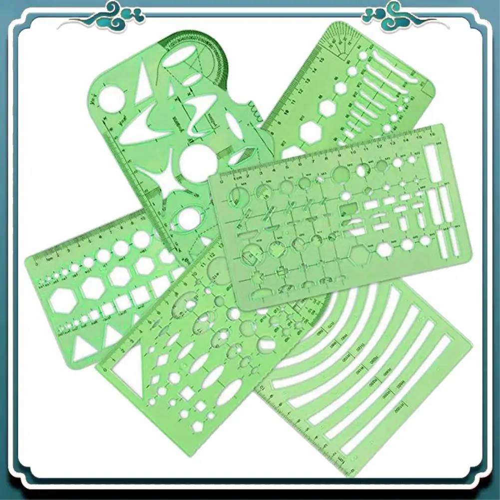 Easy To Use 6 Pcs Drawing Roller Drawings Templates Rulers School Practical Measuring Multifunction Math Stencils Set