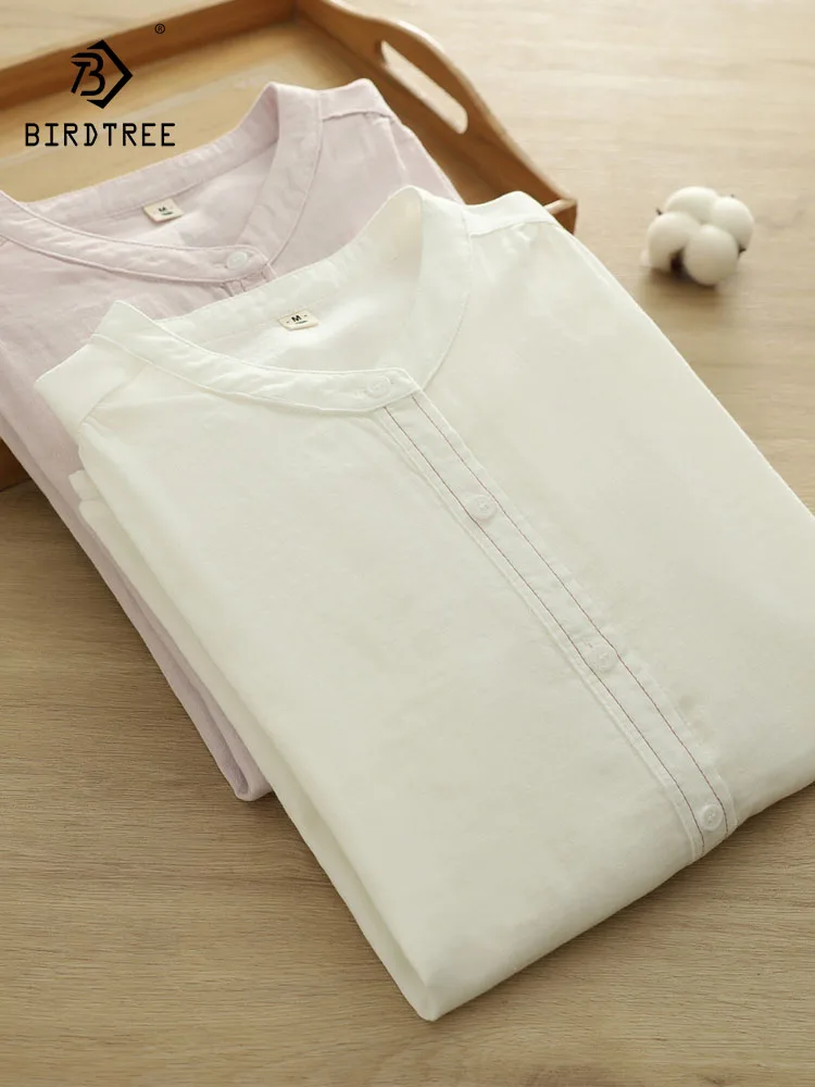 

New 2025 Autumn Cotton Yarn Long Sleeve Shirt, Women Stand Embroidery, Mori Girl Fashion Commute Soft Loose Blouse T58427CC