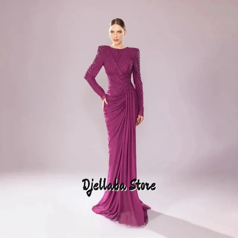 

Customized Exquisite O Neck Mermaid Evening Dress Beading Charming Zipper Prom Dress Long Sleeve Party Gown
