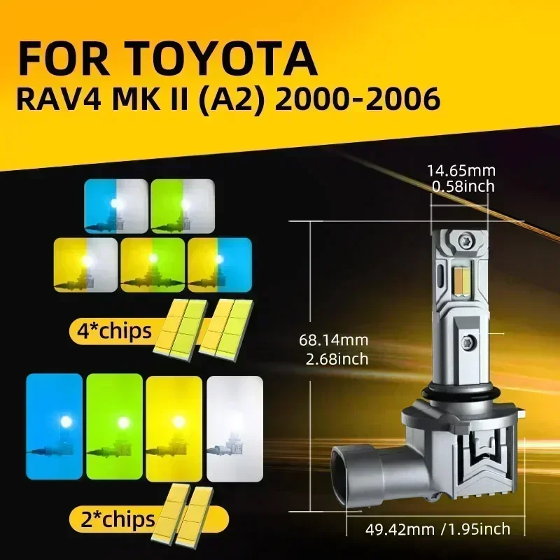 2xCar LED Front Fog Light Lamp Bulbs White Yellow Dual Colors Switchback For Toyota RAV4 XA20 2000 2001 2002 2003 2004 2005 2006