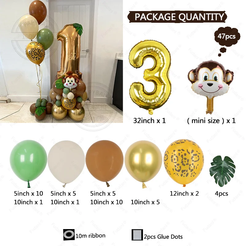 47pcs Jungle Animal Monkey Balloon Set Metallic Balloon Number 1 2 3 4 5 6 7 8 9 Happy Birthday Party Decora Baby Shower view 6