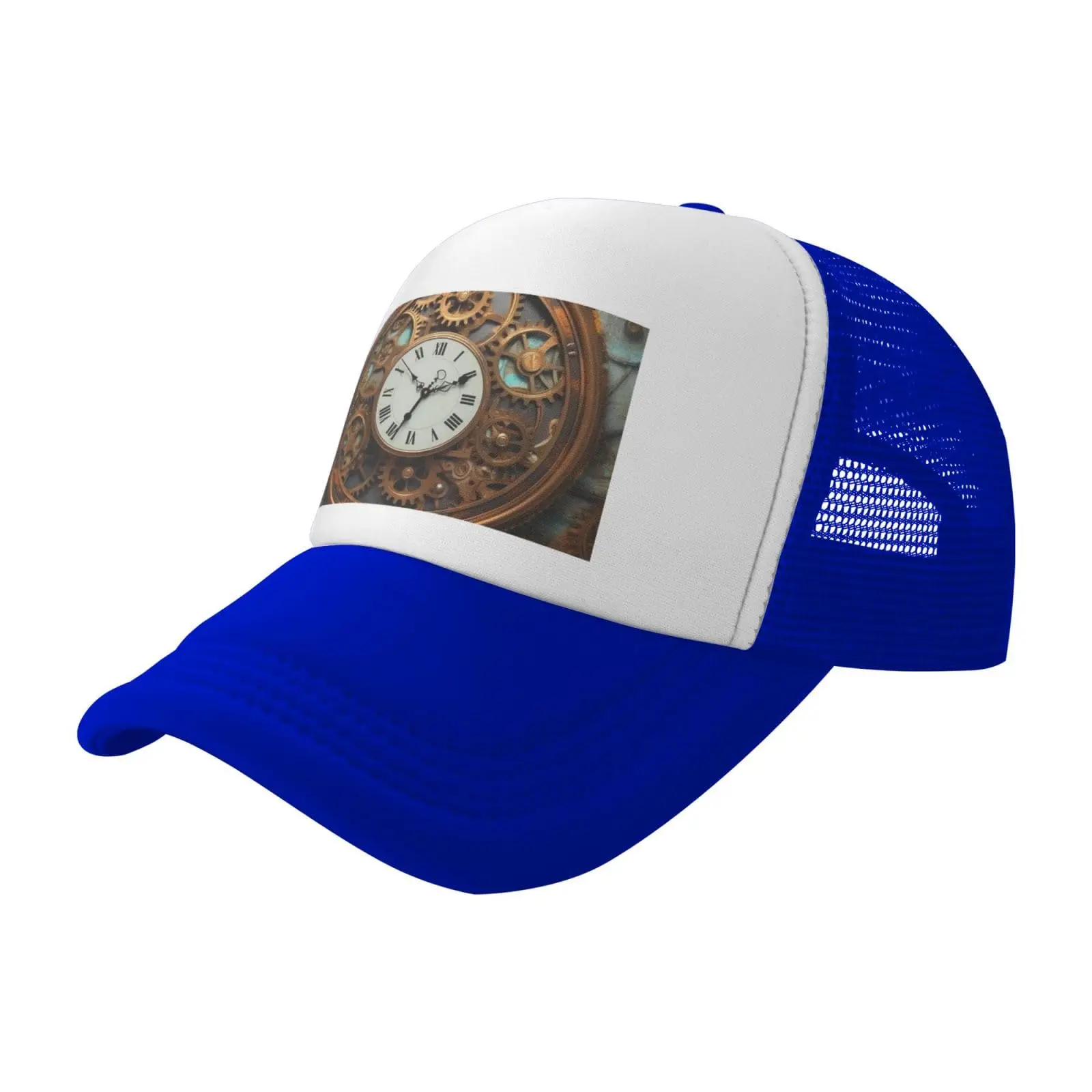 Trucker Hats Rusty Steampunk Clock Printing Mesh Baseball Cap Trucker Hats Women with Adjustable Snapback Strap Blue