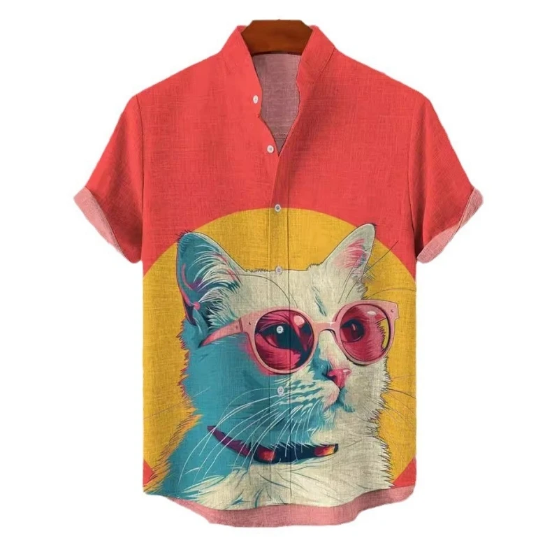 New men's printed short sleeved shirt top with a collar and cardigan casual and personalized street fashion summer men's shirt