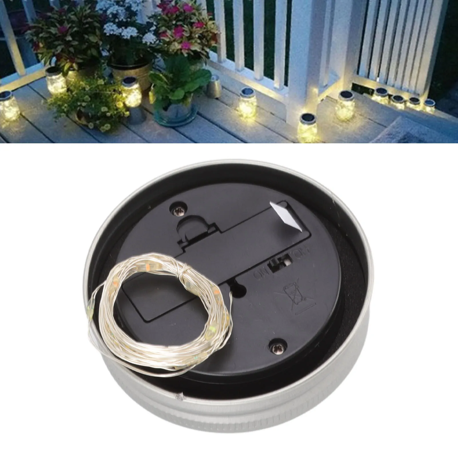 Outdoor Solar Mason Jar Lights Lids 20 LEDs 6.6 Feet Waterproof Flame  Solar Fairy String Lids for Normal Jars