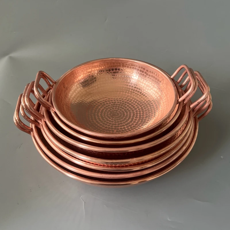 Hand-Forged Pure Copper Wok Pan with Dual Handles Thickened Stir-Fry/Hot Pot Cookware for Beef Stew Traditional Copper Pan