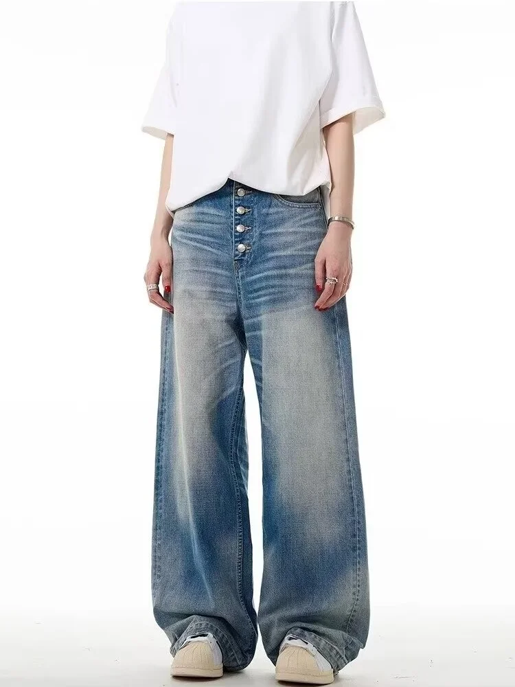 2024new Women's  Blue Baggy Oversize Jeans Vintage Cowboy Pants Harajuku Aesthetic Denim Trousers Y2k Trashy 2000s Style Clothes