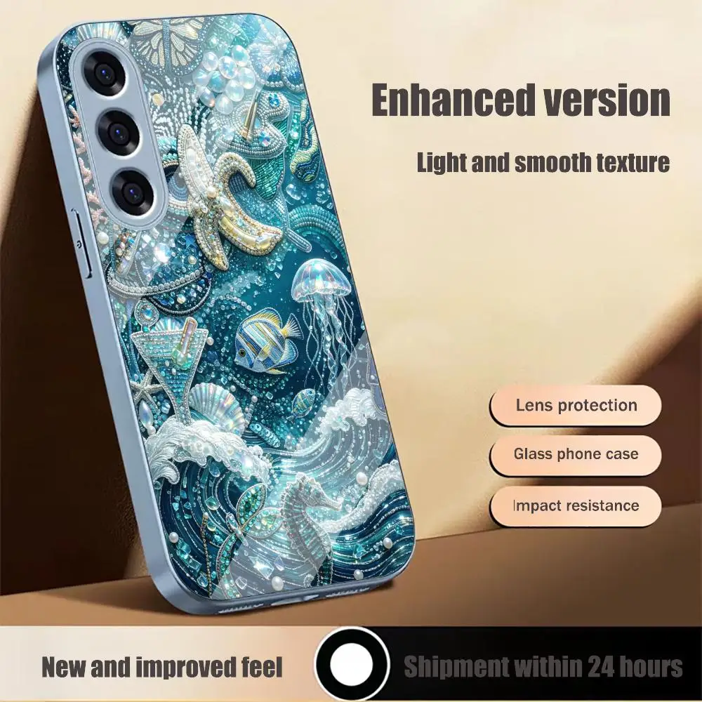 Jewel Marine Creature Multi-color variants glass phone case for Samsung Galaxy S26 S25 S24 S23 S22 FE,Ultra,Plus Dropresistant