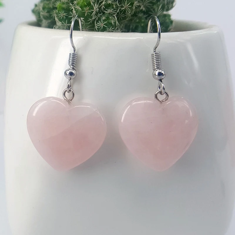 Natural Stone Amethyst Rose Quartz Heart Dangle Earrings For Women Crystal Agate Drop Brinco Jewelry Wedding Party Girls Gift