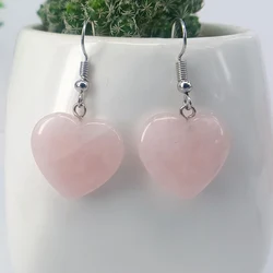 Natural Stone Amethyst Rose Quartz Heart Dangle Earrings For Women Crystal Agate Drop Brinco Jewelry Wedding Party Girls Gift