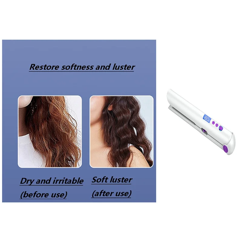ABLU-ポータブル USB 充電式ヘアアイロンとカーラー、パワーバンク付きトラベルフラットヘアワンドワイヤレスストレート