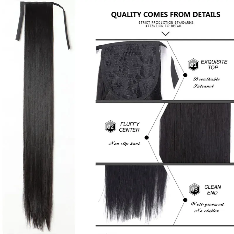 الاصطناعية طويلة مستقيم مخلب كليب على ذيل حصان وصلات شعر 76 سنتيمتر مقاومة للحرارة ذيل حصان قطعة شعر للنساء حفلة يومية #3