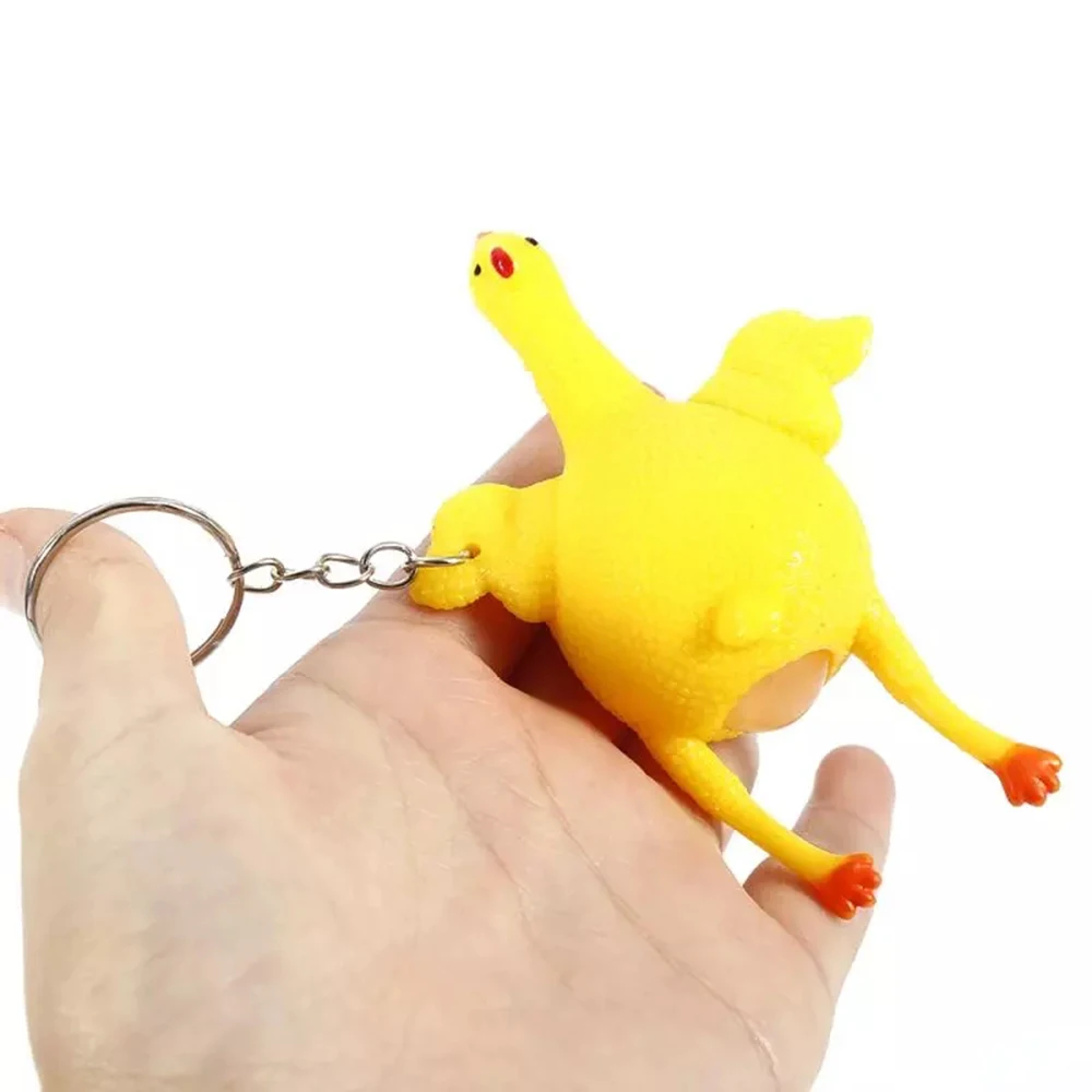 Hot Sale Funny Gags Spoof Toy Trick Fun Trinket Key Ring Practical Jokes Chicken Laying Eggs Tricky Toys