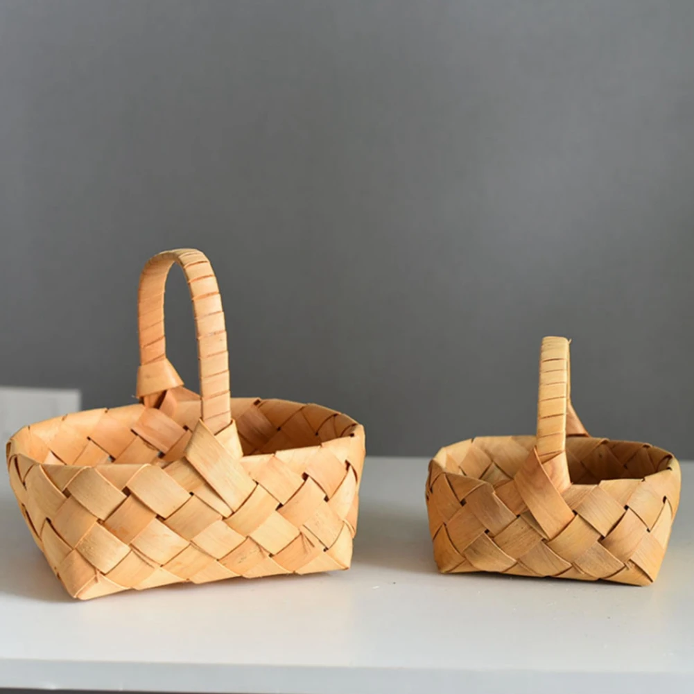 A010 المنسوجة يدويا الخبز الفاكهة سلة التخزين رقاقة الخشب المنسوجة صندوق تخزين صينية الطعام اليابانية مع ديكور المنزل المحمولة