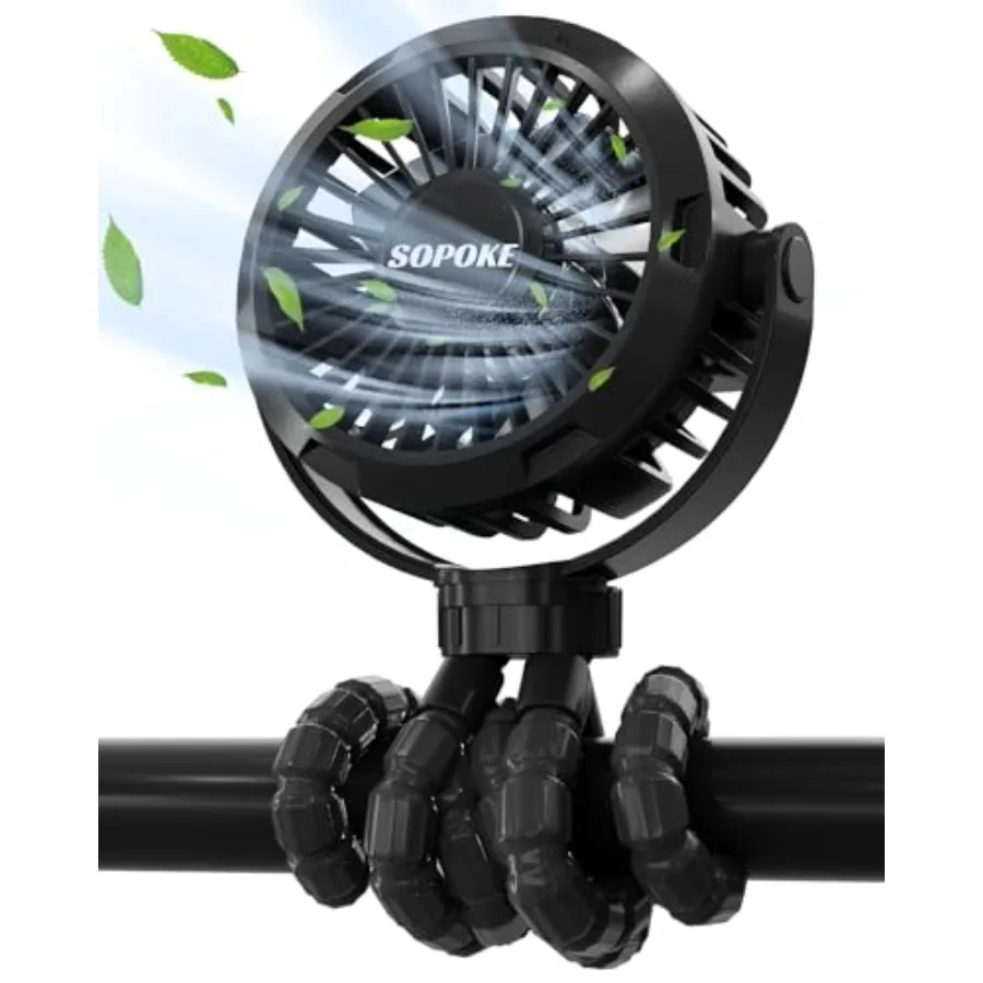 

Mini Portable Baby Stroller Fan, 3 Speed Personal Handheld Fan, Battery Operated Rechargeable 360° Flexible Tripod Cooling Fan,