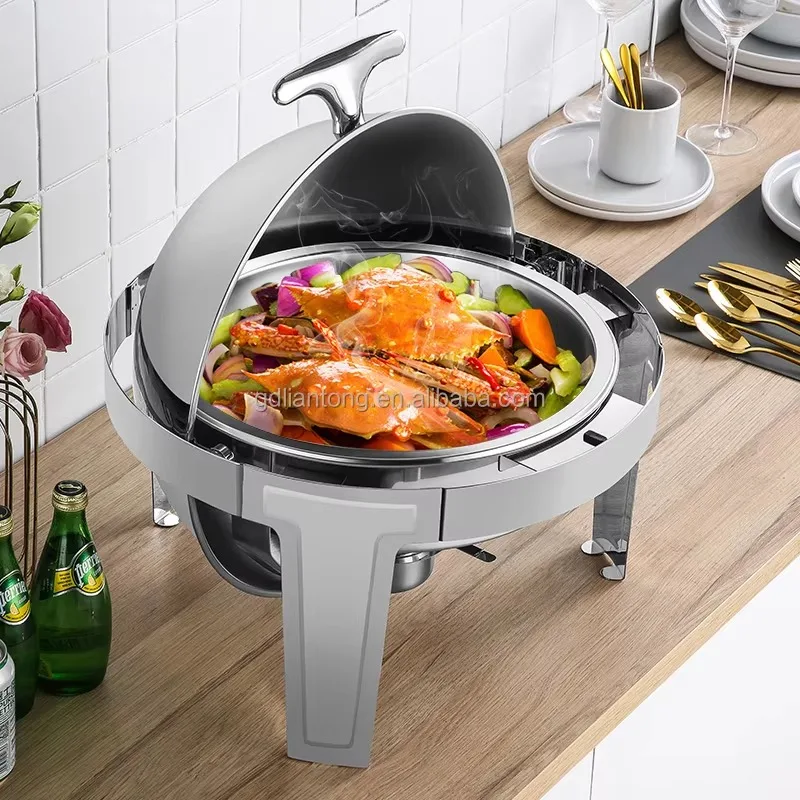 Liantong Cheap Economic Silver Color Stainless Steel Round 6 Liter Chafing Dish Hotel Restaurant Food Warmer