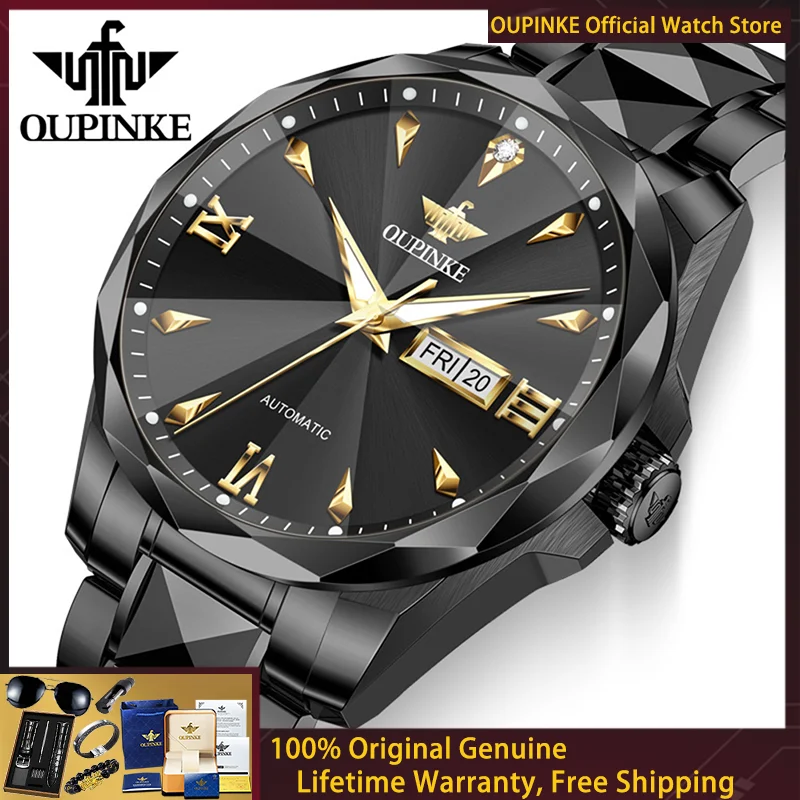 OUPINKE Men Watch Fashion Rhombus Mirror Tungsten Steel Waterproof Watch Luxury Men Imported Automatic Mechanical Watch 3315