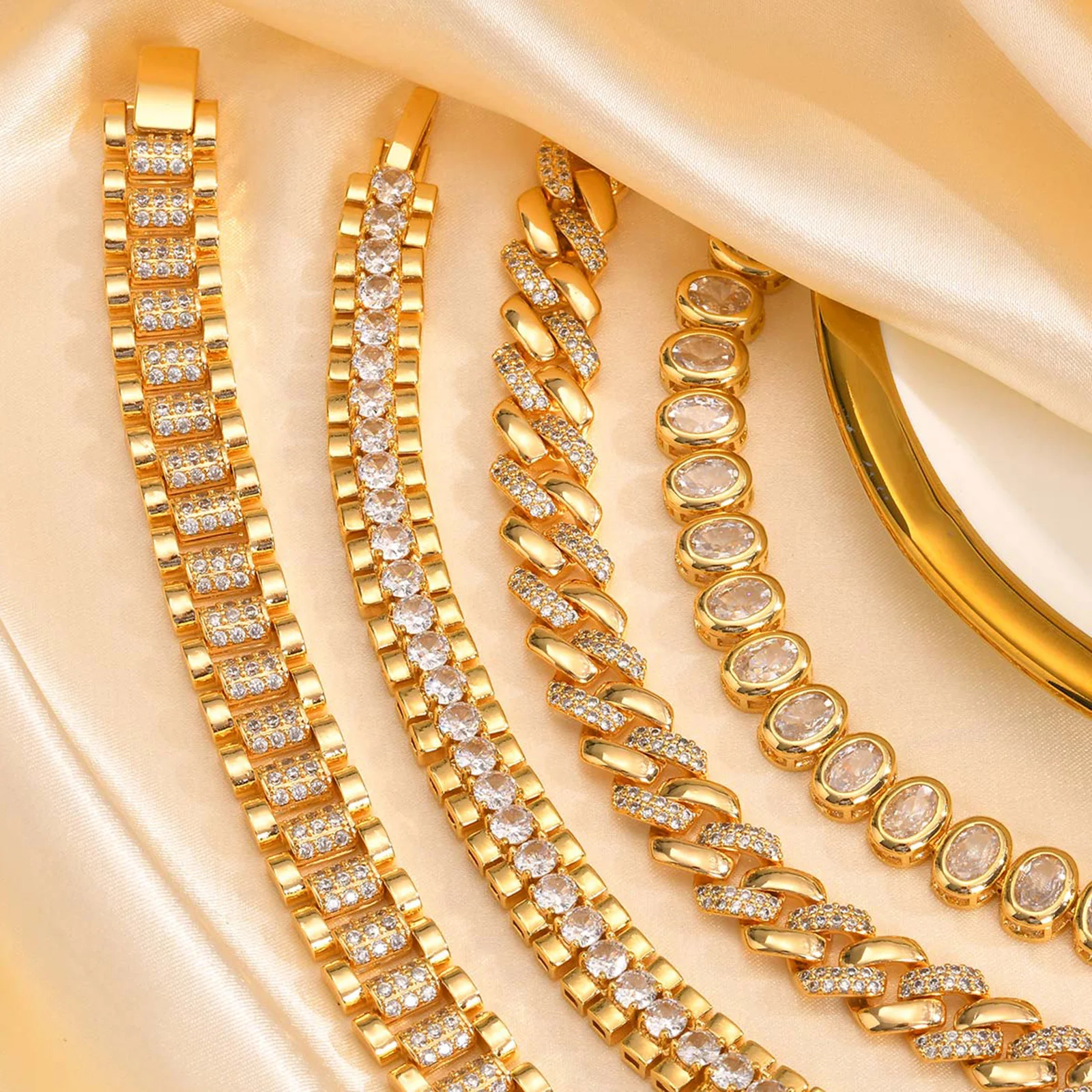 

Vnox Block Chain Bracelets For Women Cubic Zirconia Inlay, Gold Plated Fashion Charm Jewelry Gifts To Girlfriend