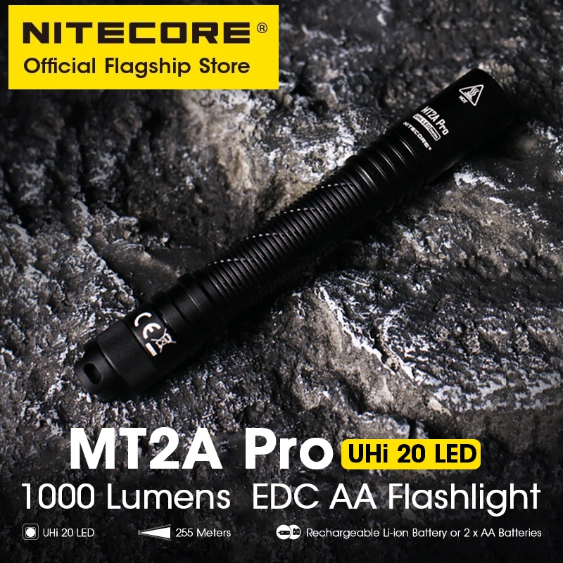 

NITECORE MT2A Pro EDC Pocket Flashlight 1000 Lumens AA Torch UHi 20 LED Beam, NL1416R USB-C Rechargeable 14100 Li-ion Battery