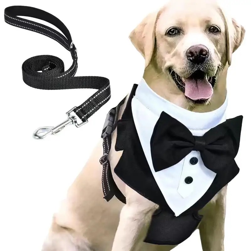 Dog Tuxedo For Small Dogs Dog Prince Wedding Bow Tie Shirt With Traction Rope Dog Outfit Wedding Attire Dog Formal Tuxedo Puppy