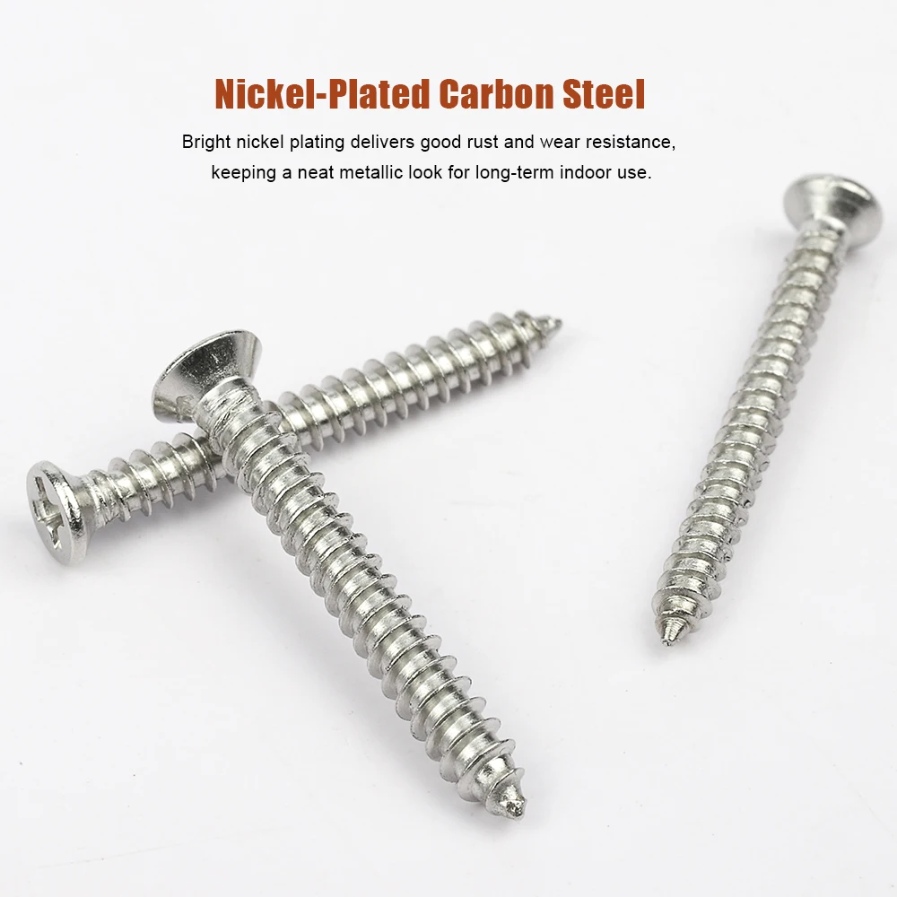 M1 M2 M3 M3.5 M4 M5 M6 Phillips Countersunk Flat Head Self-tapping Screw Nickle Plated Cross Flat Head Screws for Wood Furniture