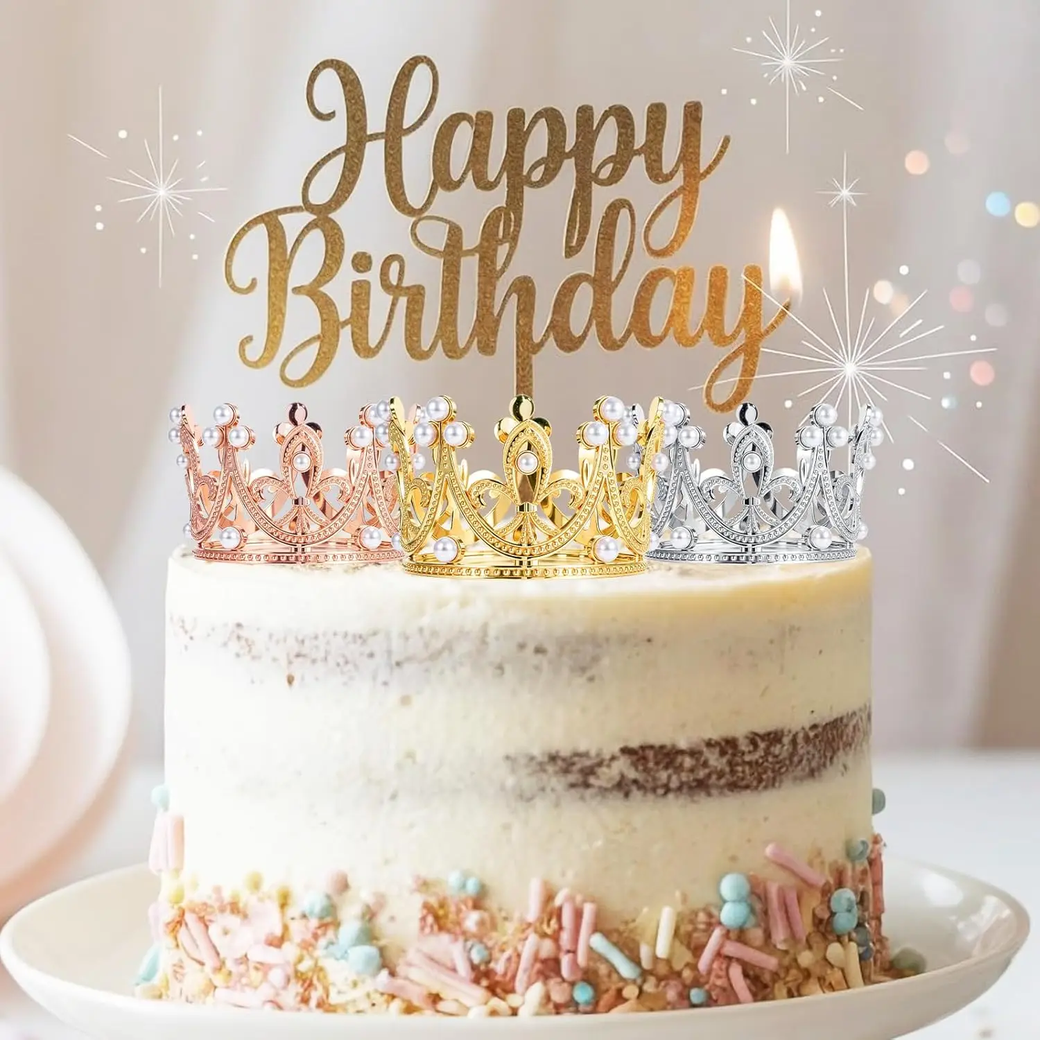 Mini Krone Kuchen Topper Kristall Kopfschmuck Tiara Strass Krone Kuchen Dekoration für Hochzeit Geburtstag Baby Shower Party Gefälligkeiten – Detail 12