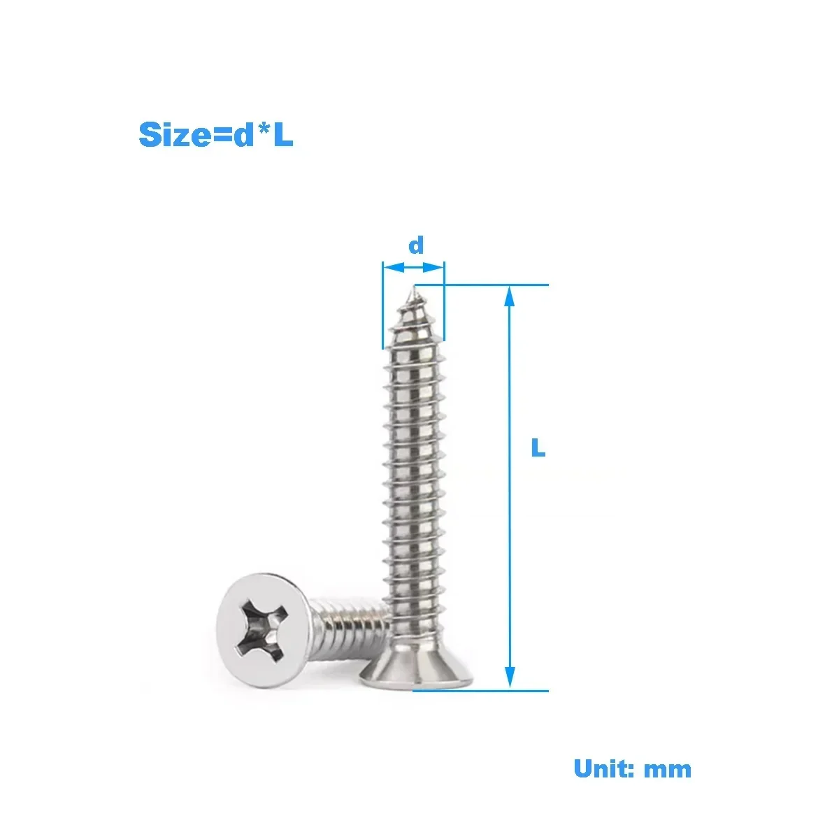 

304 Stainless Steel Self Tapping Screw / Phillips Flat Head Screw / Countersunk Head Screw Extended Wood Bolts M3M4M5M6