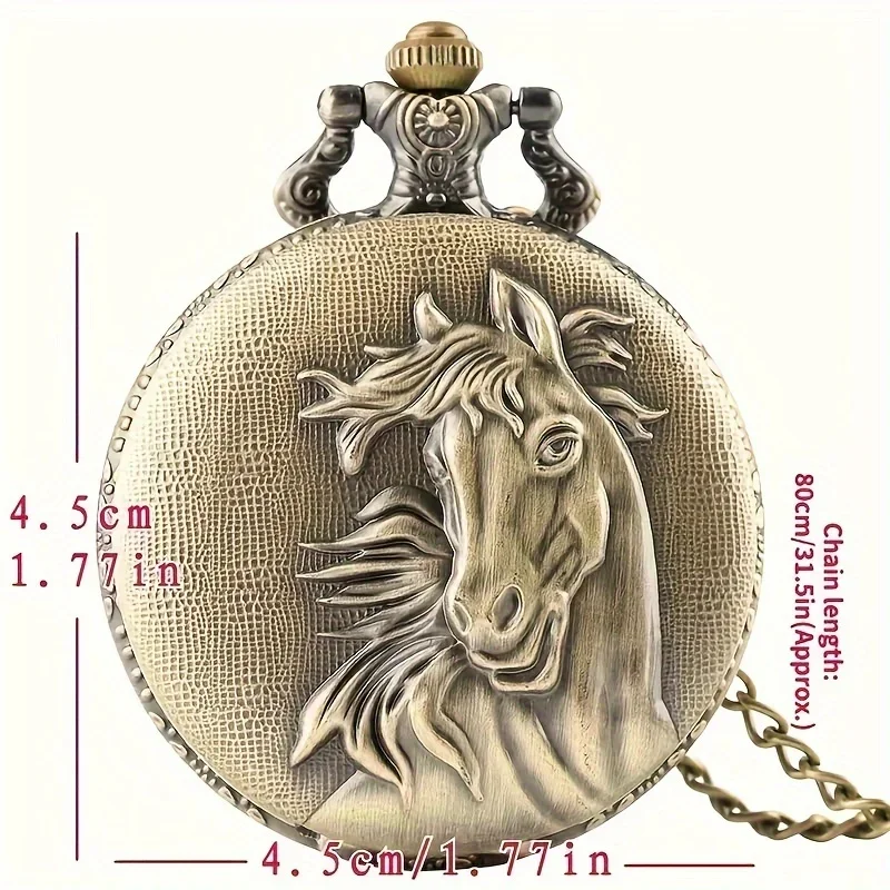 Retro Bronze Horse Hunting Pendant Pocket Quartz Watch, Clothing Accessories, Gift For Men And Women