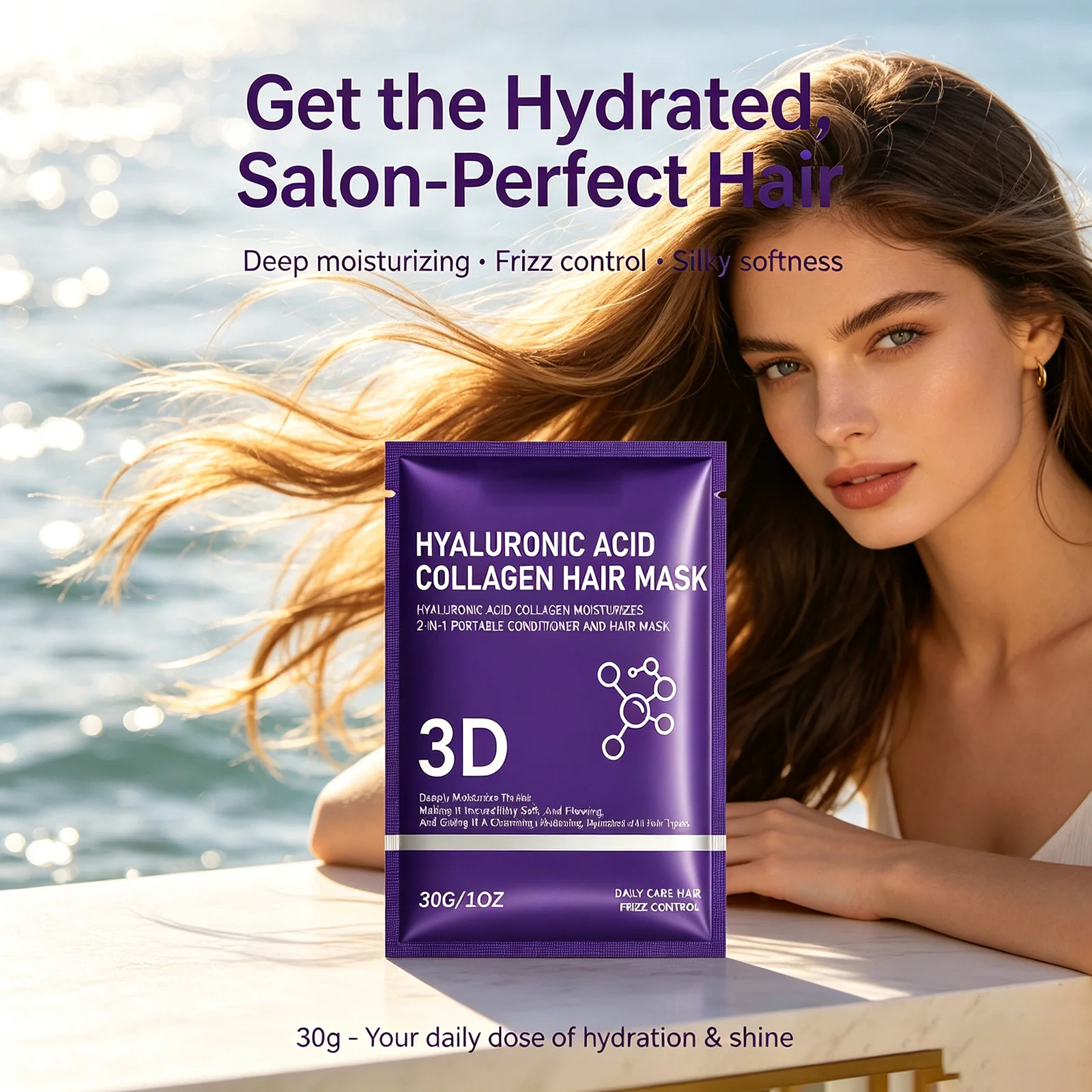 Hyaluronic Acid Collagen Hair Mask 30g – Deep Conditioning Mask Treatment for Dry Frizzy Hair Soft & Smooth Shine All Hair Types