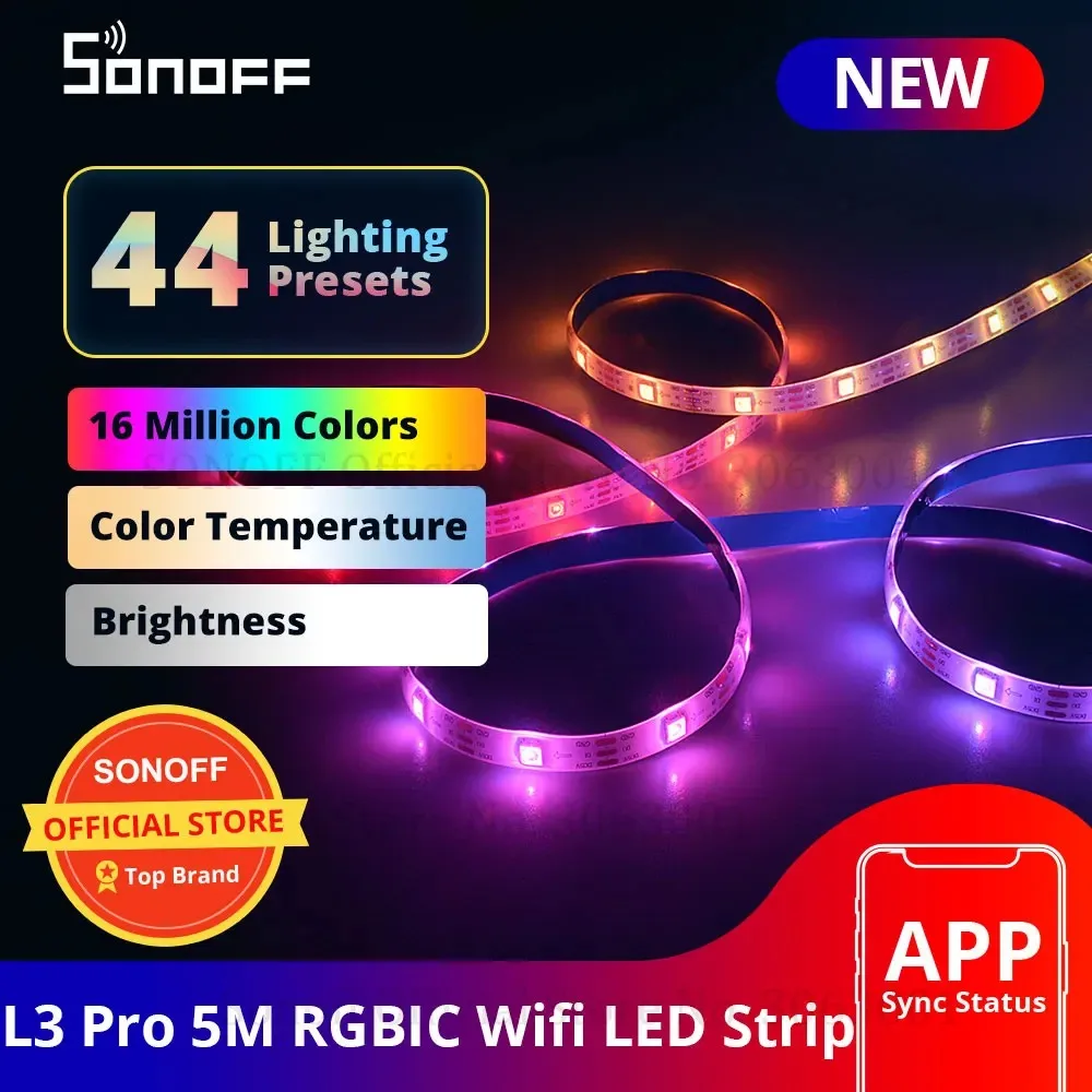 SONOFF L3 L2 Lite RGBIC Wifi Smart LED Strip Lights Wireless Remote Voice/Type C DC5V Adattatore Smart Home Assistant Alexa Yandex