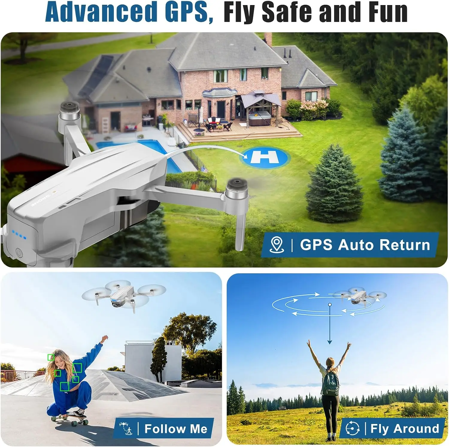 Adults 4K Camera Drones GPS Auto Return Waypoint Flight Orbit Fly GPS Follow Gesture Control Foldable Brushless Motor 249g Light