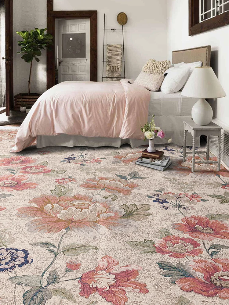 Pink Flower Carpet Girls Room European American 3D Big Carpets for Living Room Woven Area Rug Bedroom Jacquard Balcony Floor Mat