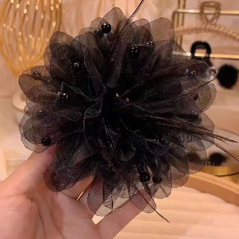 Clip de agarre de plumas, accesorios para el cabello de lujo ligeros de alto valor, temperamento de perla de Organza, placa trasera de la cabeza, Clip de tiburón para el cabello