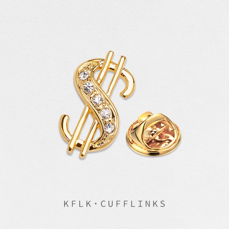 KFLK Fashion Dollar Sign Brooch Pins Exquisite  Brand Brooches For Women Mens Costumes Badge Brooch Jewelry Wholesale