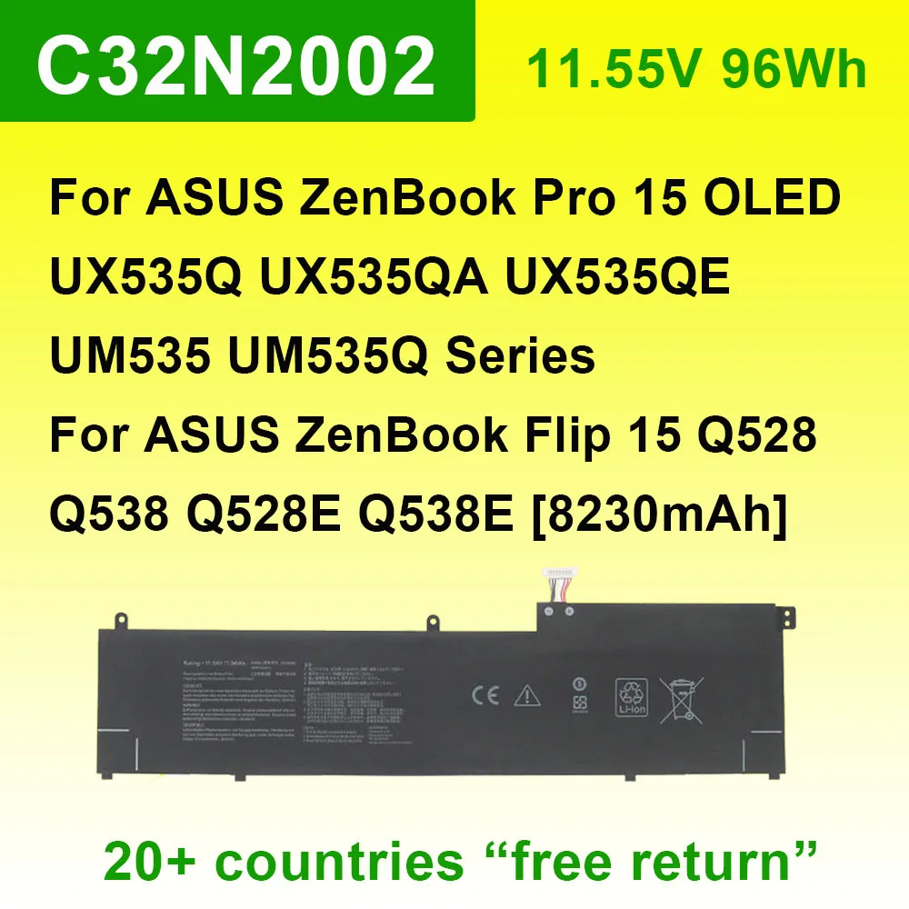 

C32N2002 For ASUS ZenBook Pro 15 UX535 UX535L UX535LI OLED UX535Q UX535QA UX535QE UM535 Flip 15 Q528 Q538 Q538E Laptop Battery
