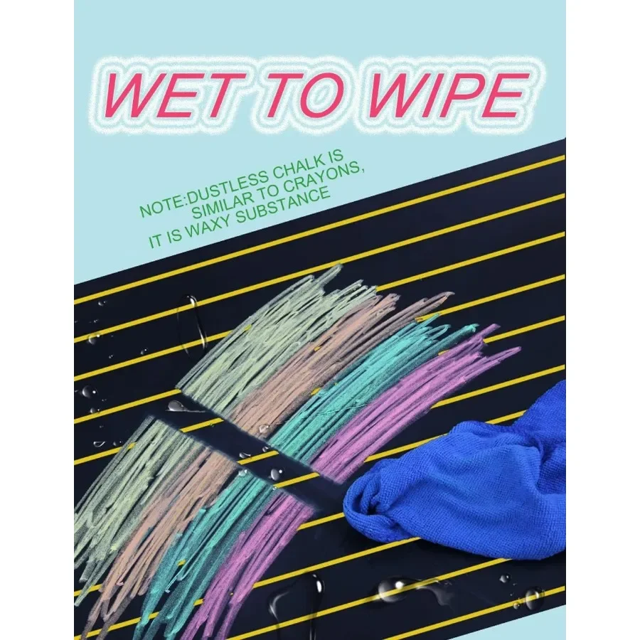 Kapur tulis tanpa debu dan tidak beracun dengan tempatnya, set kapur warna-warni untuk papan tulis, seni, dan aktivitas menulis, ideal untuk anak-anak