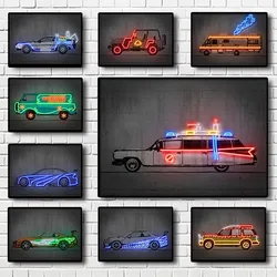 Nordic Movie Car Neon Poster Aesthetic Back to the Future Cars Decoration Canvas Posters For Wall Art Room Decor Bar Cafe