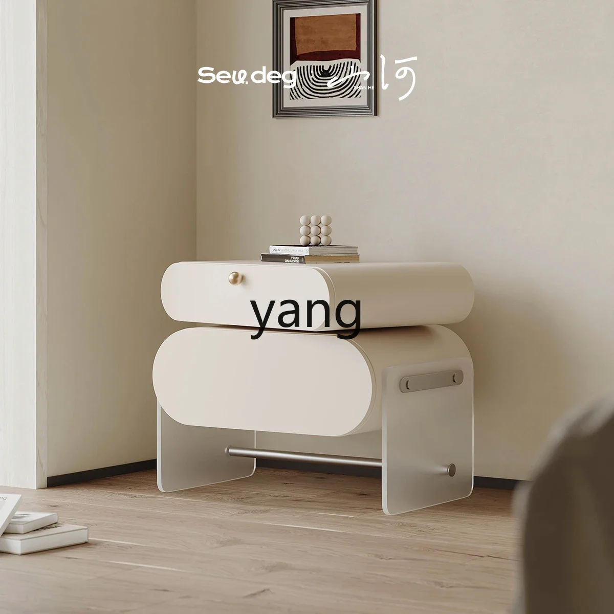 CX  wabi sandy wind solid wood bedside table master bedroom rotating bedside designer storage cabinet