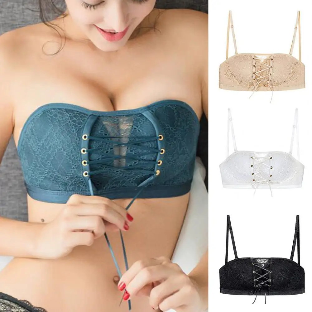 

Women Bra Push Up Front Closure Soft Anti-Slip Lace-up Tube Top for Inside Wear