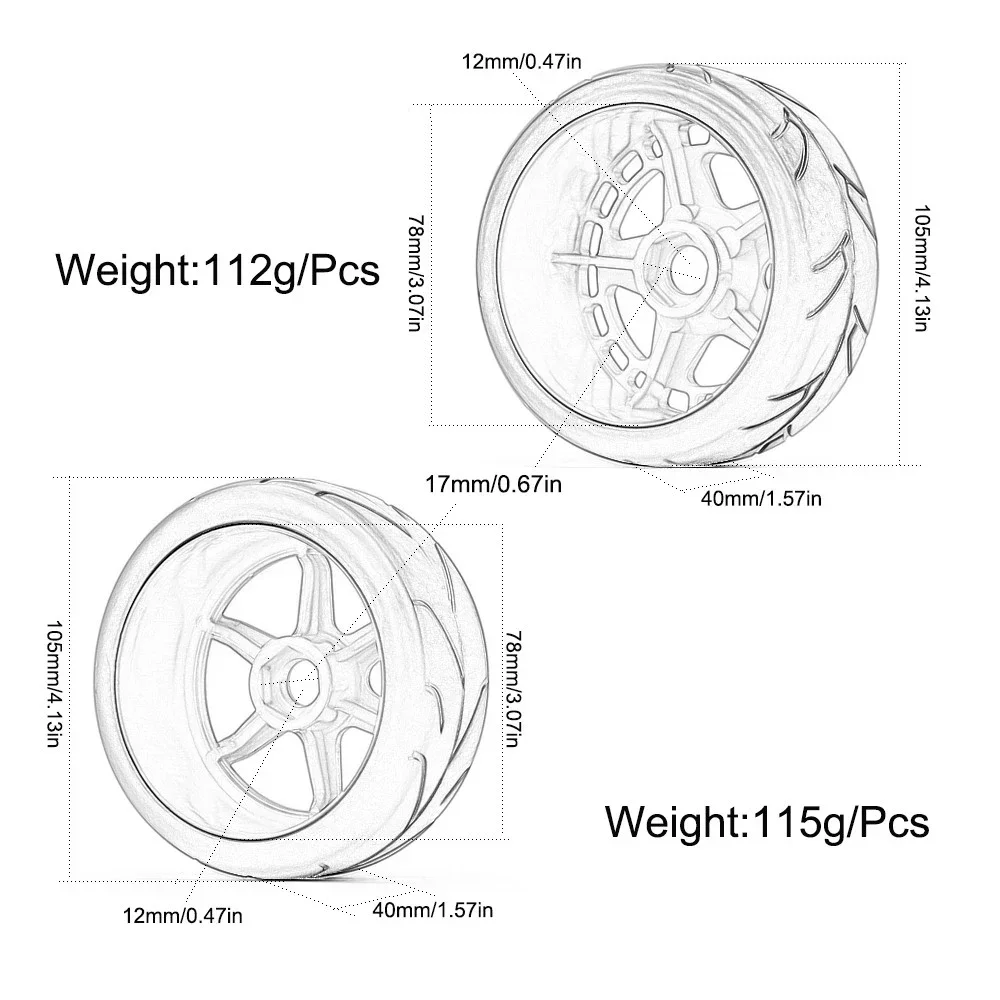 Plastic 105MM Wheels Rims Hex Rubber Tires for RC CAR Off-Road Buggy 1/8 ARRMA Typhon Limitless Vendetta Losi Kyosho HPI Hobao