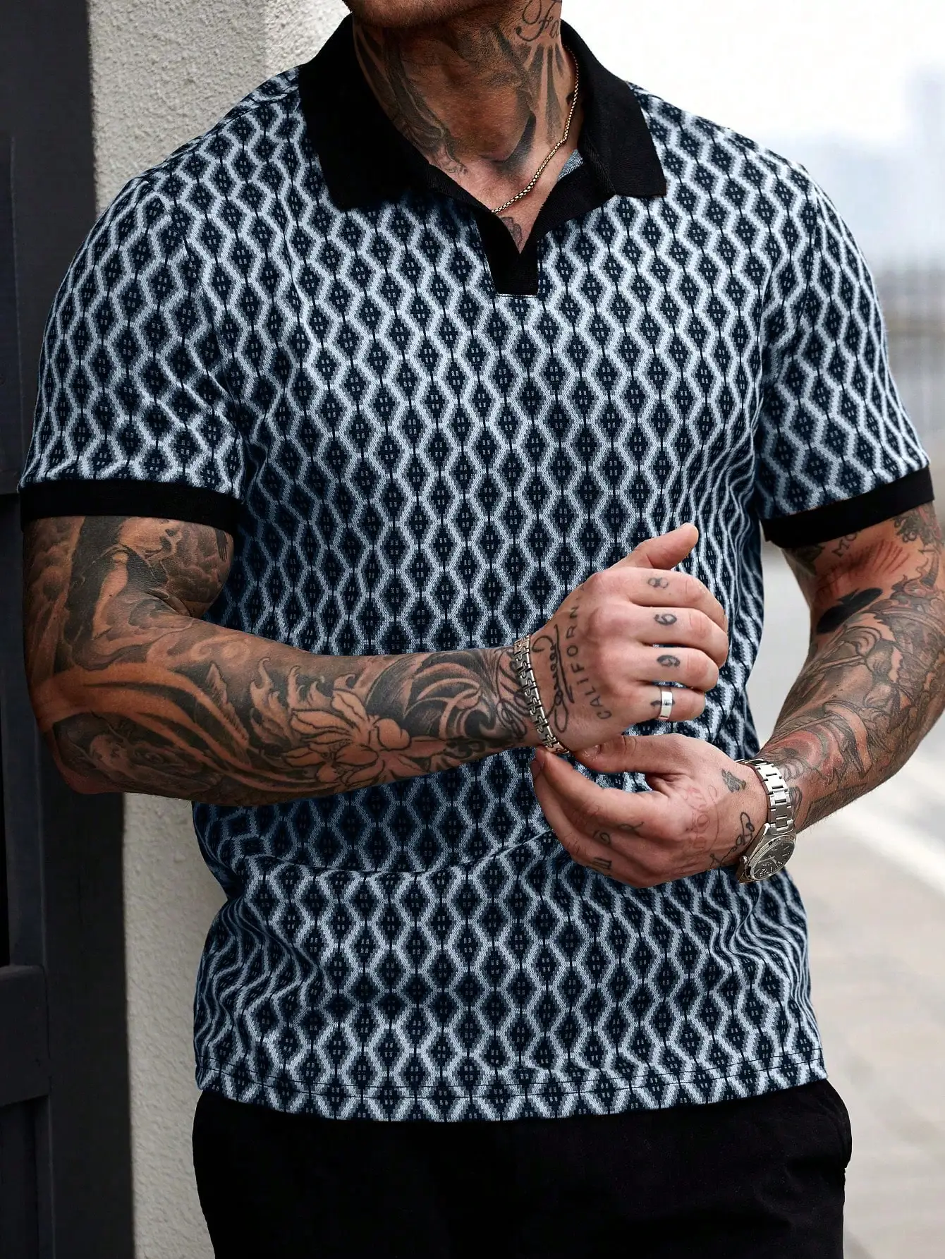

Men's Geometric Pattern Short Sleeve Polo Shirt - Casual Commuter Style