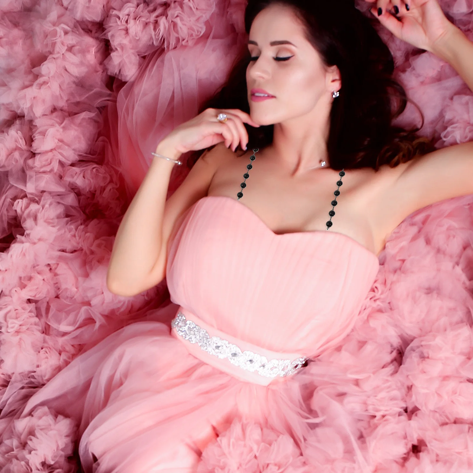 أشرطة حمالات الصدر اللؤلؤية قابلة للتعديل غير قابلة للانزلاق على الكتف مزخرفة بحجر الراين للنساء بدون أكتاف إكسسوارات الملابس #3