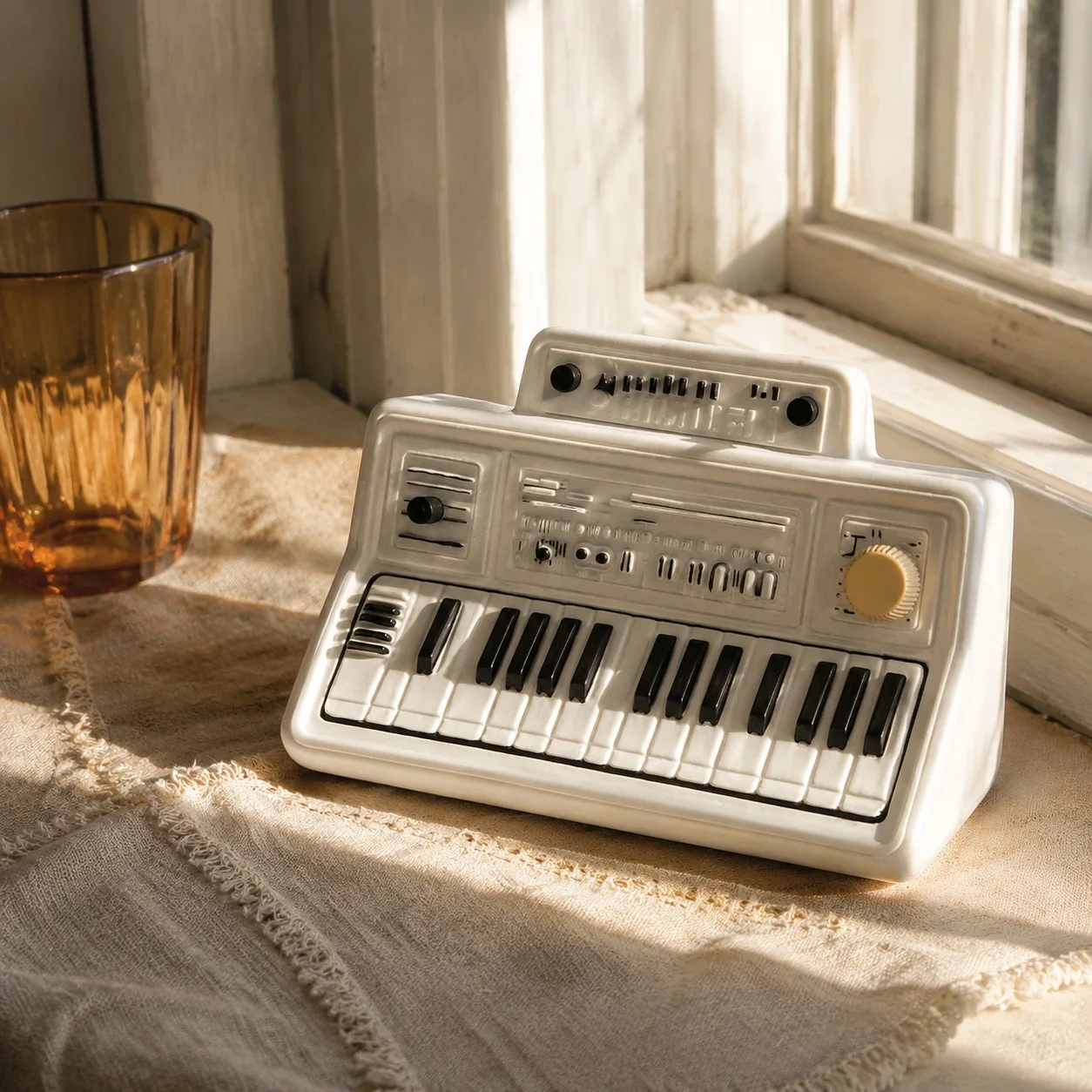 Creative Resin Electronic Keyboard Figurine, Niche Aesthetic Desktop Ornament, Unique Craft Decor, Musical Instrument Model Gift