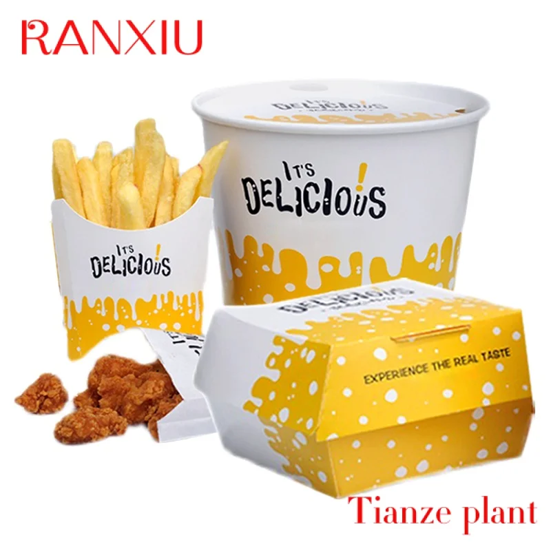 Custom Free Sample Eco-Friendly Material Glossy Lamination Fast Food Restaurant Yellow Hamburger Box Packaging With Customized P