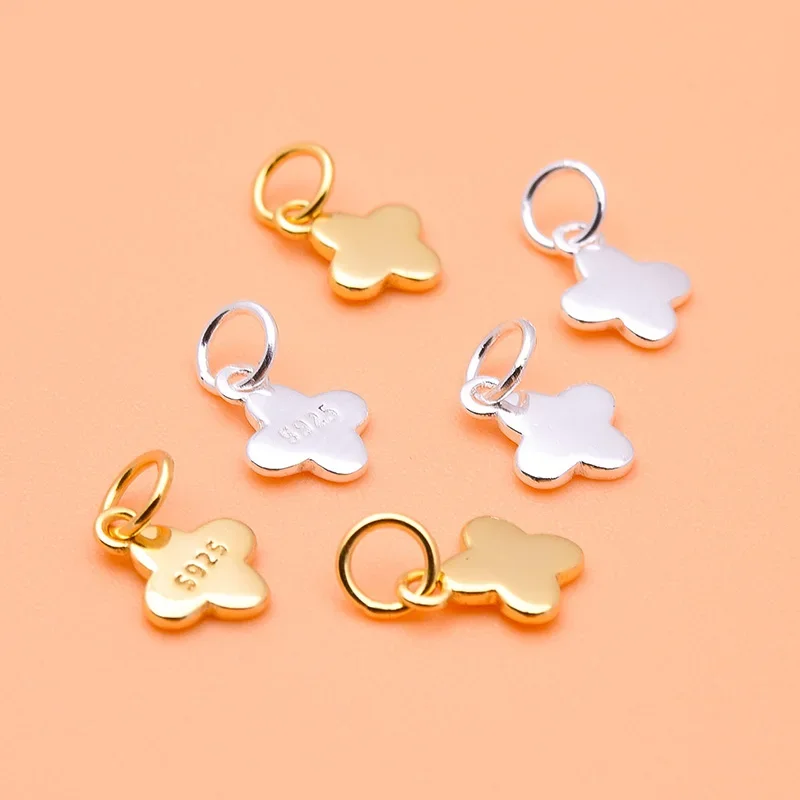 5PCS 925 sterling silver gold-plated pendant accessories Lucky grass pendant manual DIY beading material Jewelry material