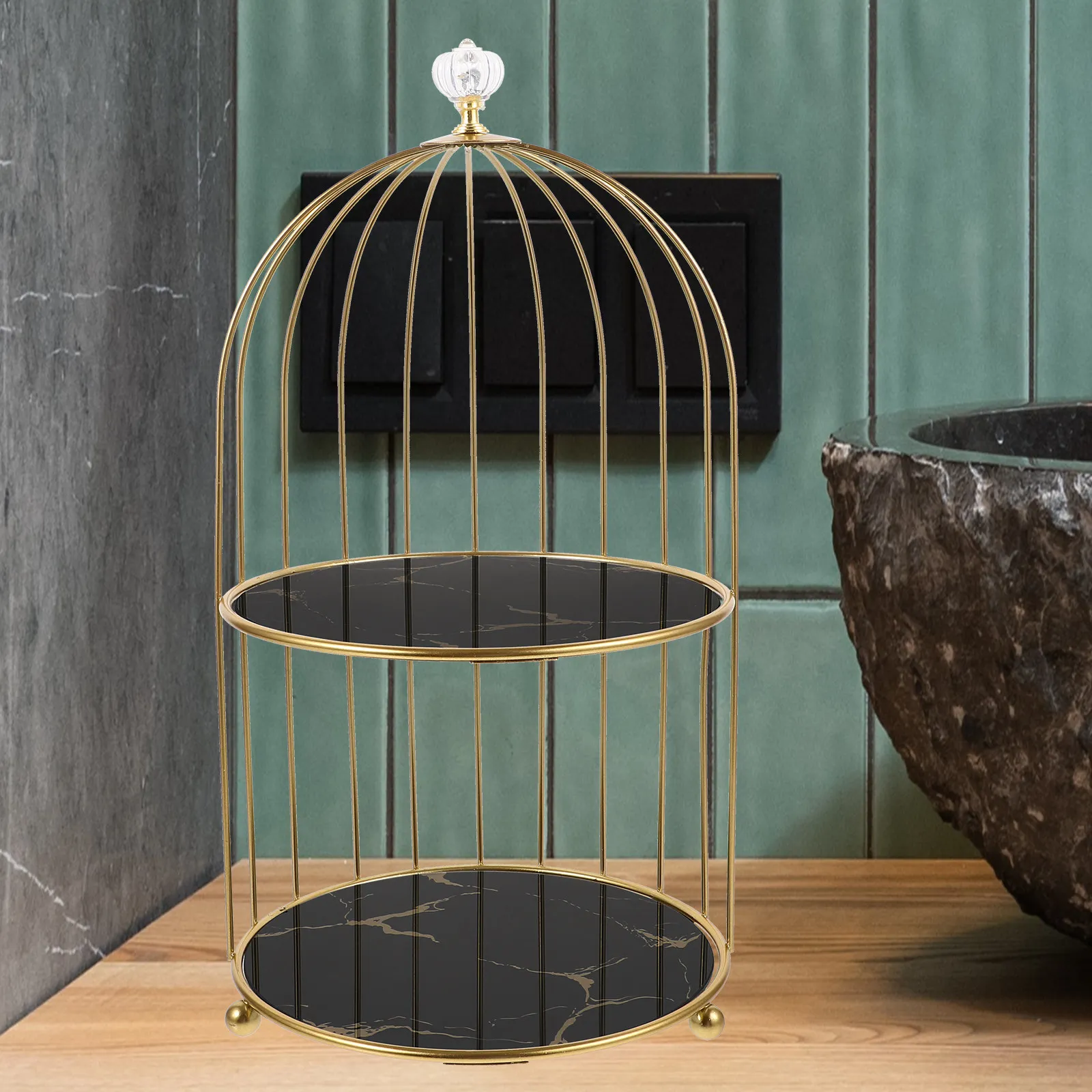 

Двухуровневая настольная подставка-органайзер для косметики в форме птичьей клетки: для хранения парфюмерии и лосьонов, декоративный органайзер для туалетного столика