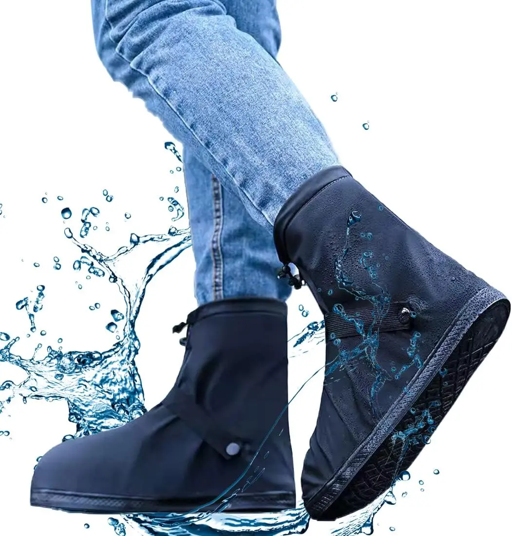 

Hard Sole Shoe Covers with Zipper for Rain and Snow, Reusable Galoshes for Men Women Kids