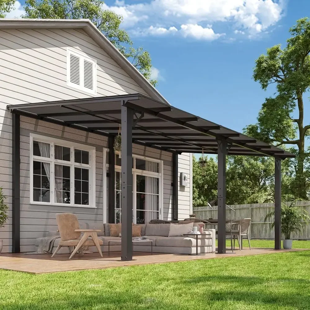 16'x 10' Premium Gazebo with Top e & Polyte Panel, Wall Mounted Gazebos Pergola, Outdoor Patio Lean to Gazebo, Awnings with Slop