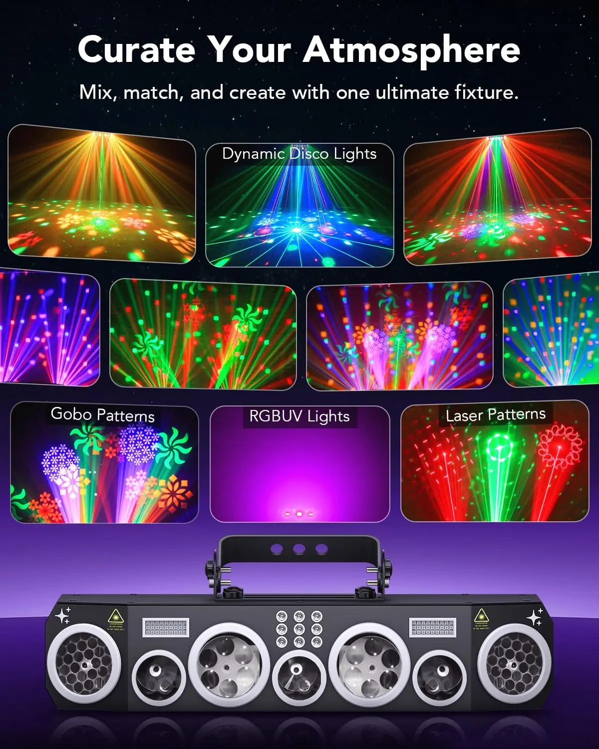All-in-One Laser Party Light with 180° Wide-Angle Bee-Eye Effects